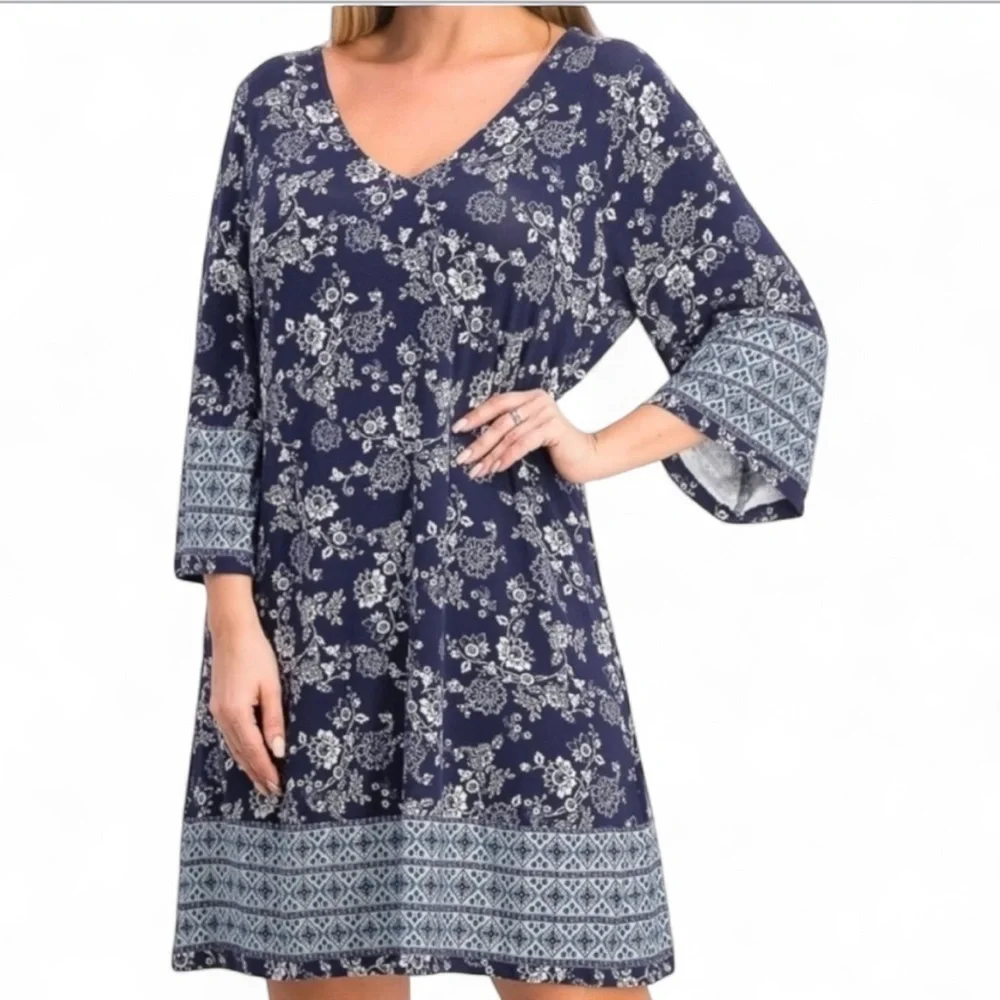 Anthropologie Skies Are Blue Floral Knit Summer Dress V Neck Back Opening Large